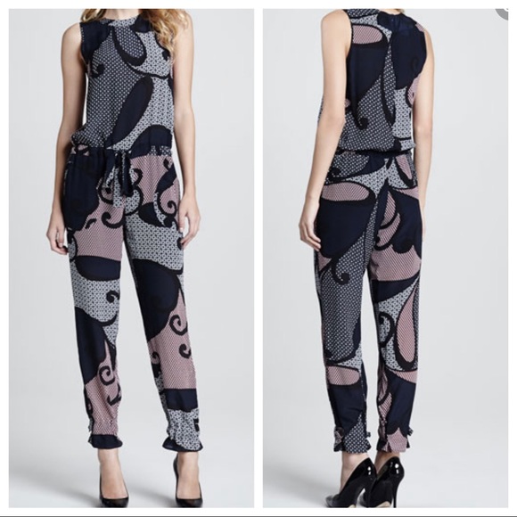 Theory Silk Jump Suit Romper with Tie Waist and Button...